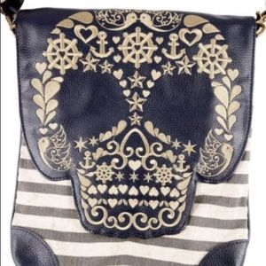 Loungefly gold skull stripe cross body bag nautical sugar skull